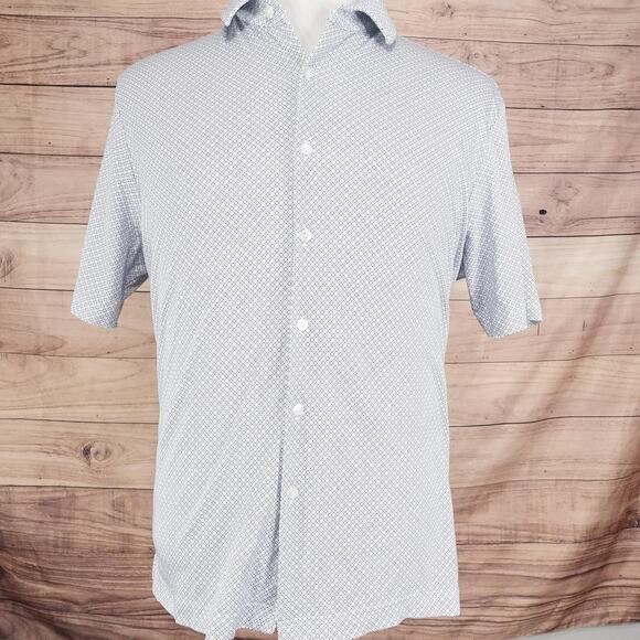Hart Schaffner Marx Shirt Mens Large White Blue Geometric HartSoft Luxury Cotton - Picture 3 of 8